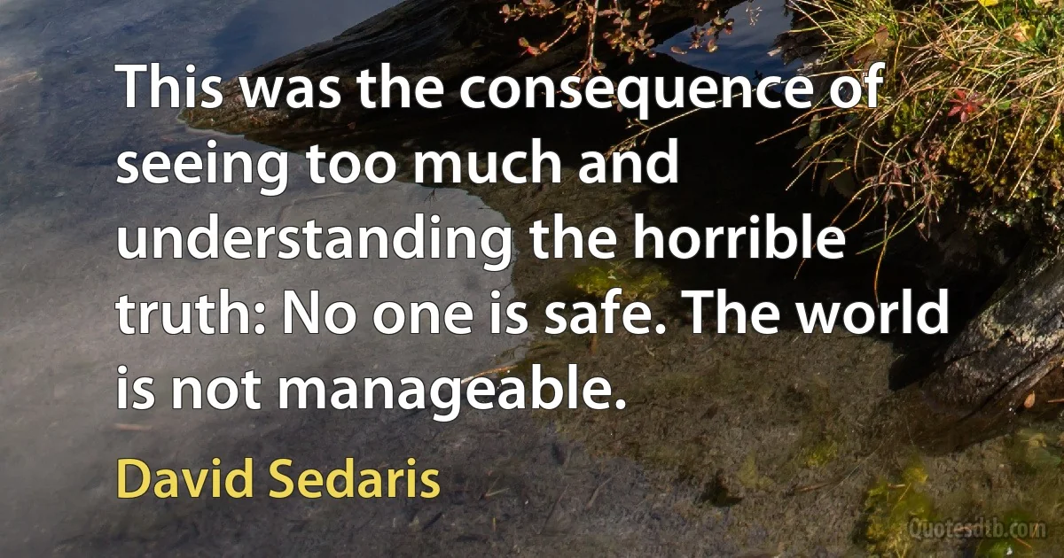 This was the consequence of seeing too much and understanding the horrible truth: No one is safe. The world is not manageable. (David Sedaris)