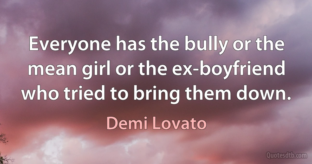 Everyone has the bully or the mean girl or the ex-boyfriend who tried to bring them down. (Demi Lovato)