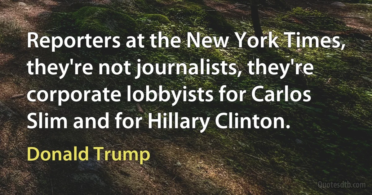 Reporters at the New York Times, they're not journalists, they're corporate lobbyists for Carlos Slim and for Hillary Clinton. (Donald Trump)