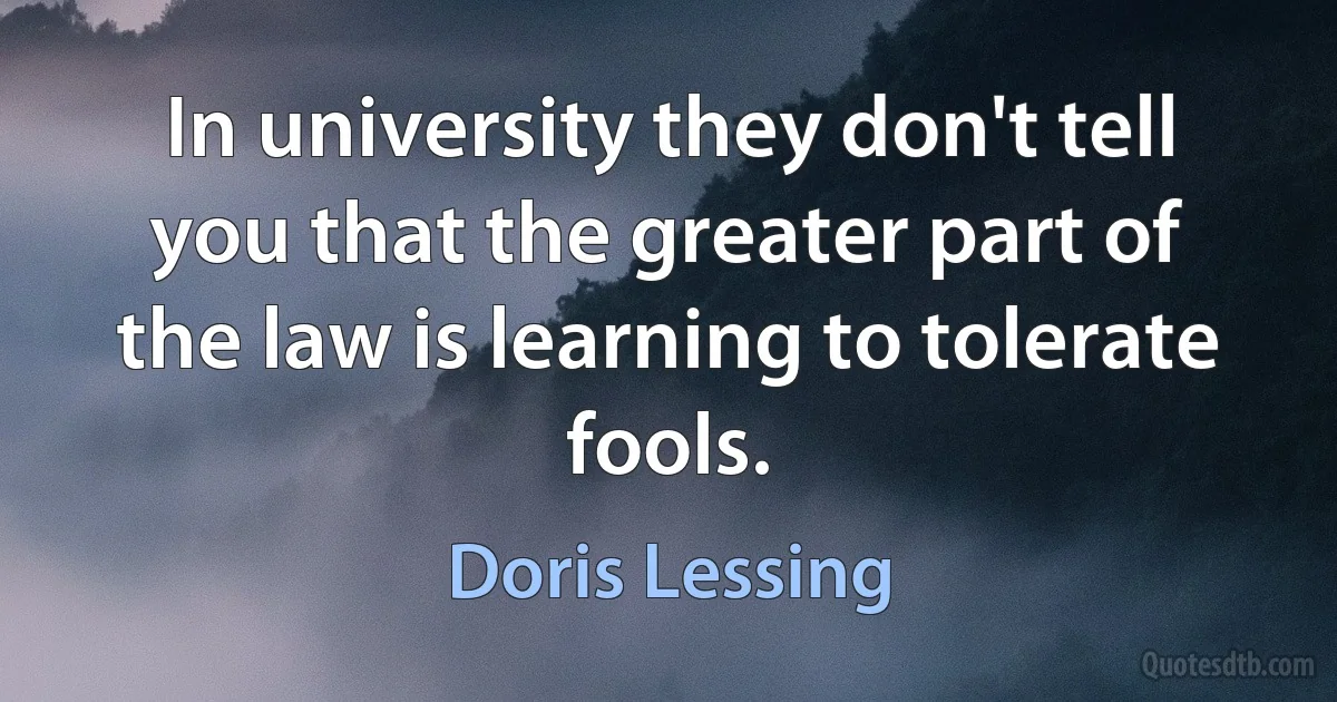 In university they don't tell you that the greater part of the law is learning to tolerate fools. (Doris Lessing)