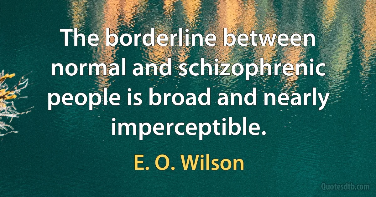 The borderline between normal and schizophrenic people is broad and nearly imperceptible. (E. O. Wilson)