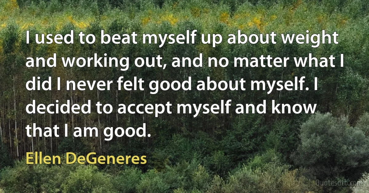 I used to beat myself up about weight and working out, and no matter what I did I never felt good about myself. I decided to accept myself and know that I am good. (Ellen DeGeneres)