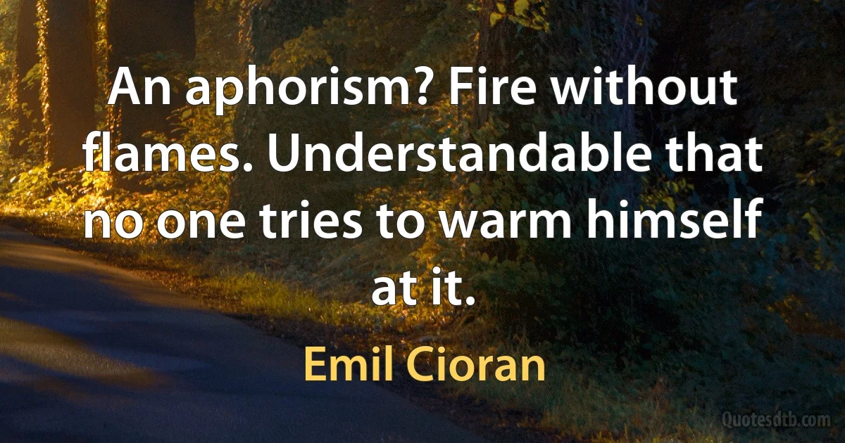 An aphorism? Fire without flames. Understandable that no one tries to warm himself at it. (Emil Cioran)