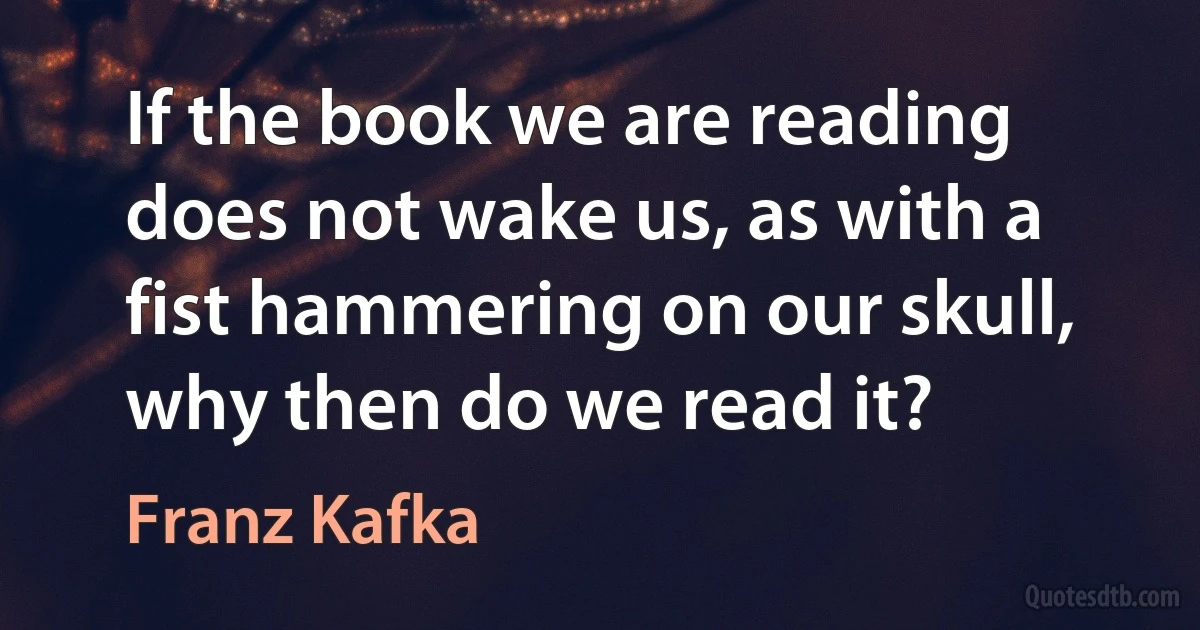 If the book we are reading does not wake us, as with a fist hammering on our skull, why then do we read it? (Franz Kafka)