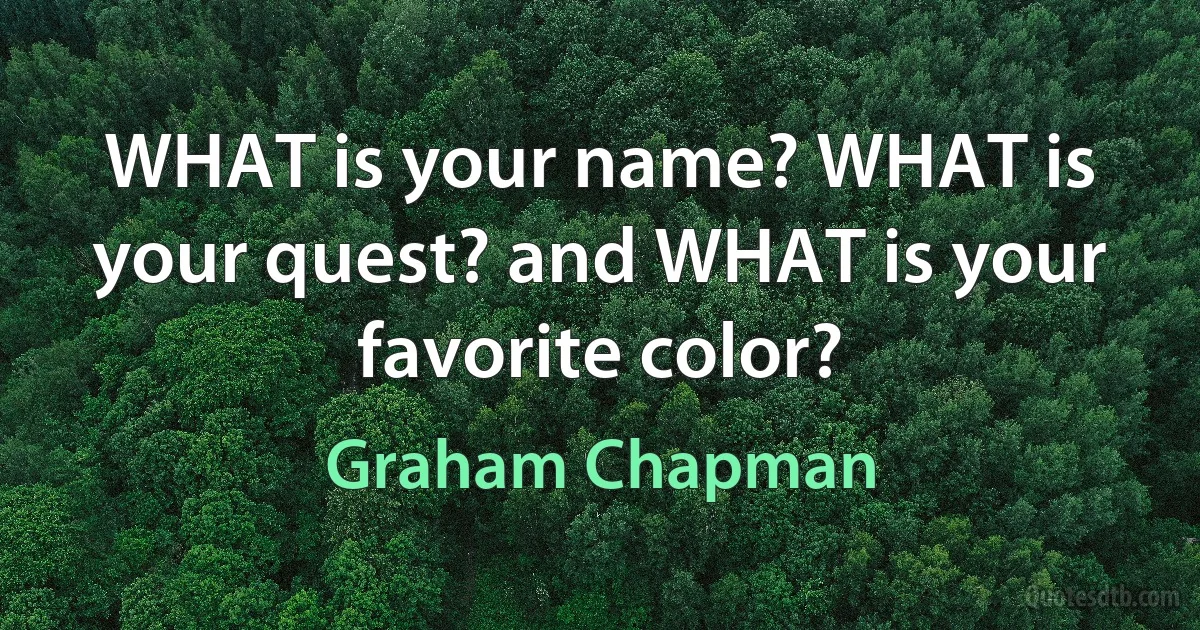 WHAT is your name? WHAT is your quest? and WHAT is your favorite color? (Graham Chapman)