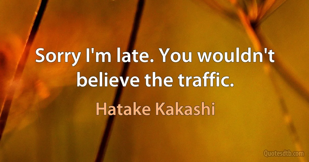 Sorry I'm late. You wouldn't believe the traffic. (Hatake Kakashi)