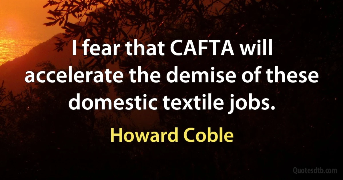 I fear that CAFTA will accelerate the demise of these domestic textile jobs. (Howard Coble)