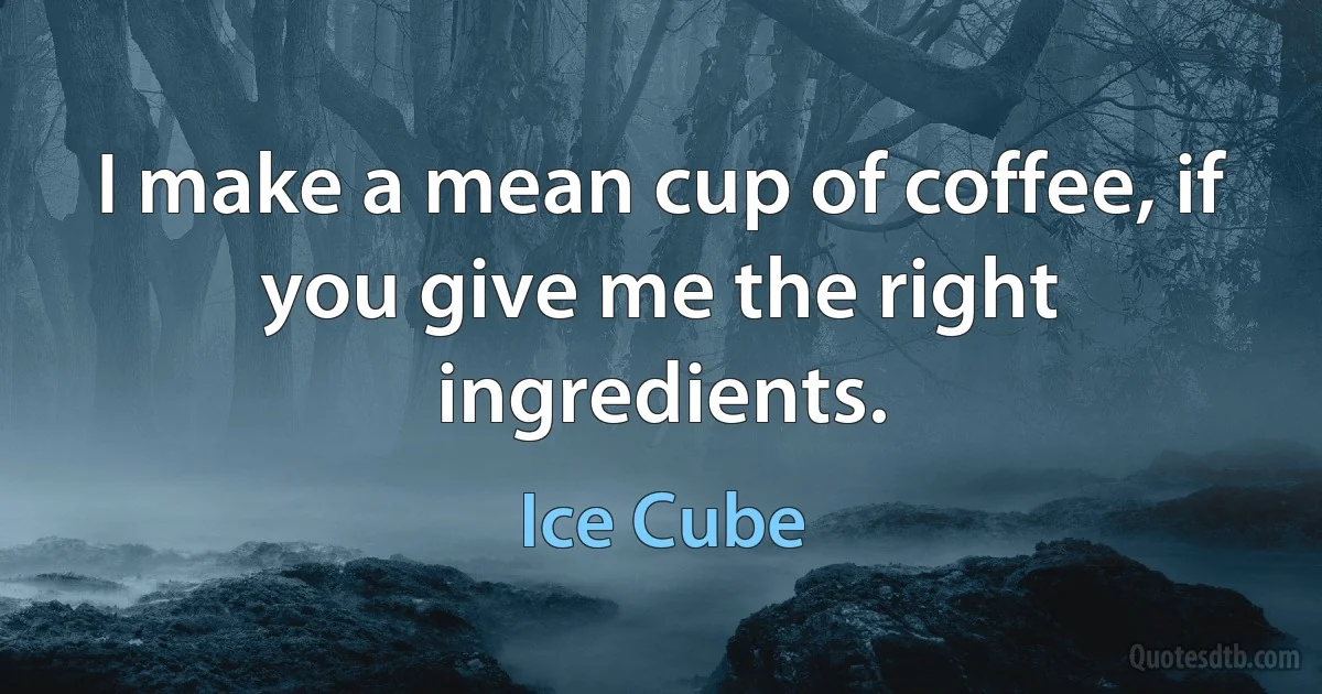 I make a mean cup of coffee, if you give me the right ingredients. (Ice Cube)