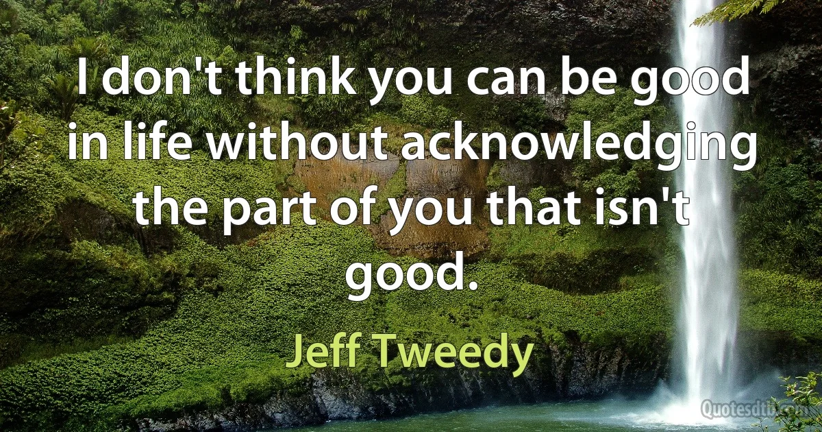 I don't think you can be good in life without acknowledging the part of you that isn't good. (Jeff Tweedy)