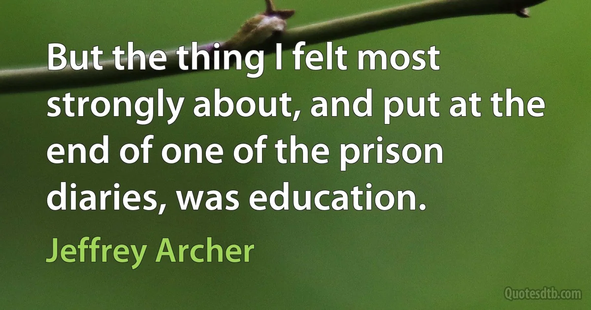 But the thing I felt most strongly about, and put at the end of one of the prison diaries, was education. (Jeffrey Archer)