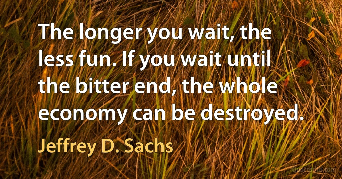 The longer you wait, the less fun. If you wait until the bitter end, the whole economy can be destroyed. (Jeffrey D. Sachs)