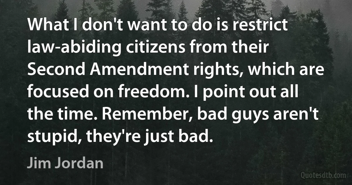 What I don't want to do is restrict law-abiding citizens from their Second Amendment rights, which are focused on freedom. I point out all the time. Remember, bad guys aren't stupid, they're just bad. (Jim Jordan)