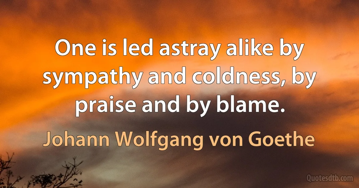 One is led astray alike by sympathy and coldness, by praise and by blame. (Johann Wolfgang von Goethe)