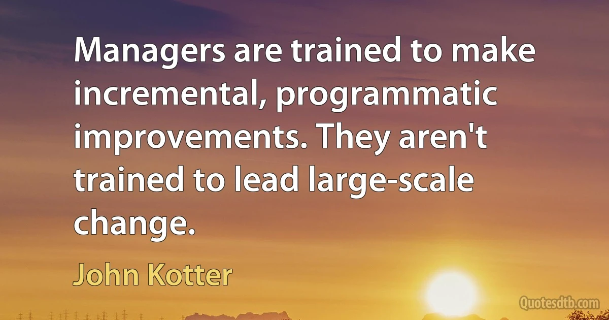 Managers are trained to make incremental, programmatic improvements. They aren't trained to lead large-scale change. (John Kotter)