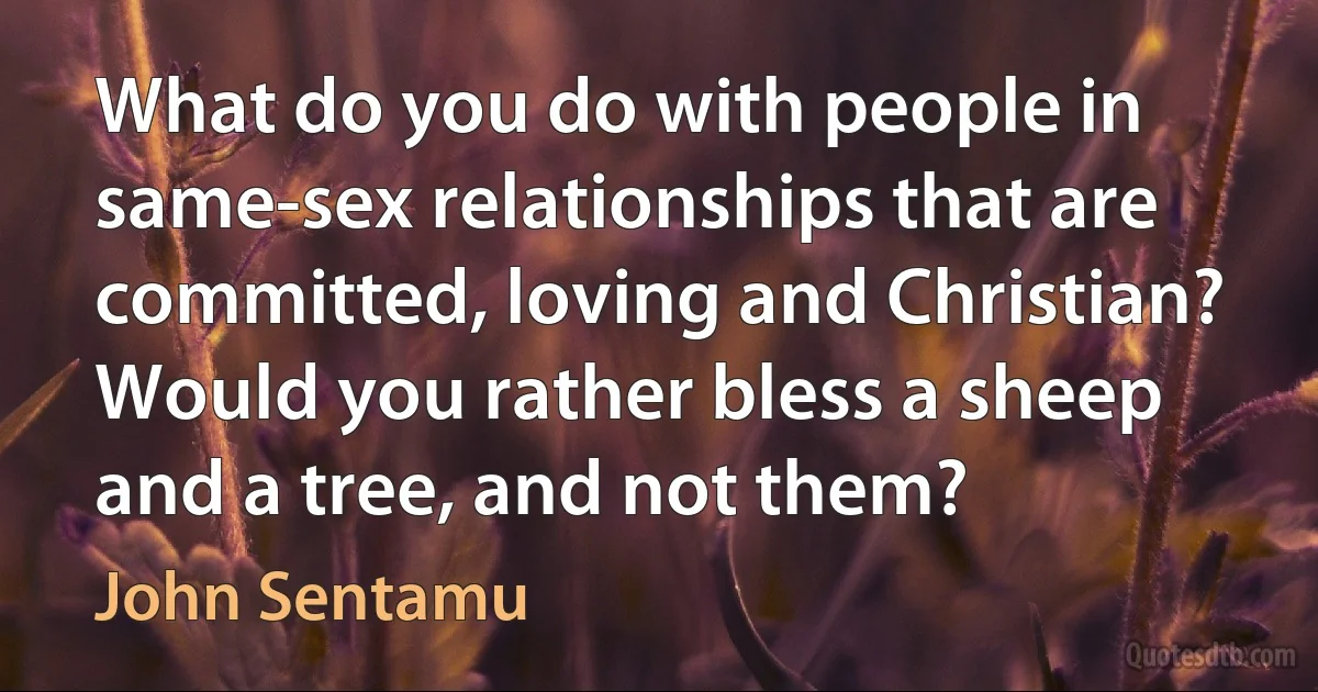 What do you do with people in same-sex relationships that are committed, loving and Christian? Would you rather bless a sheep and a tree, and not them? (John Sentamu)