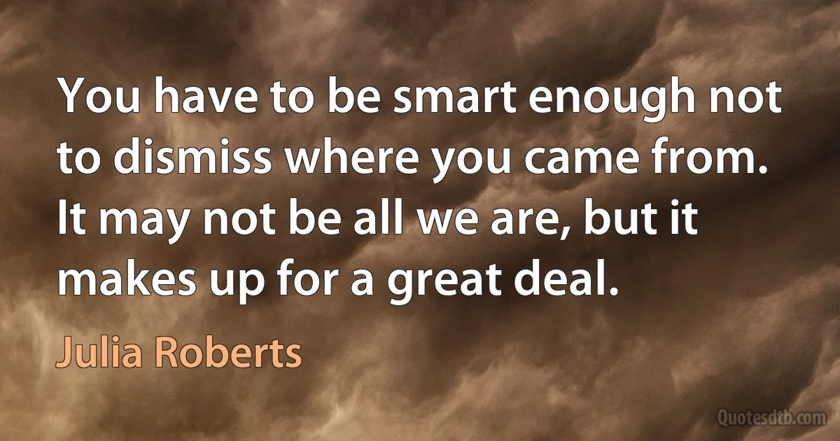 You have to be smart enough not to dismiss where you came from. It may not be all we are, but it makes up for a great deal. (Julia Roberts)