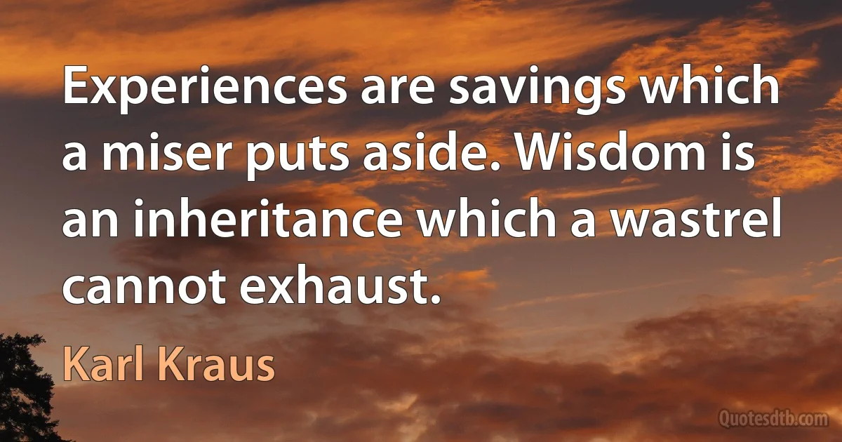 Experiences are savings which a miser puts aside. Wisdom is an inheritance which a wastrel cannot exhaust. (Karl Kraus)