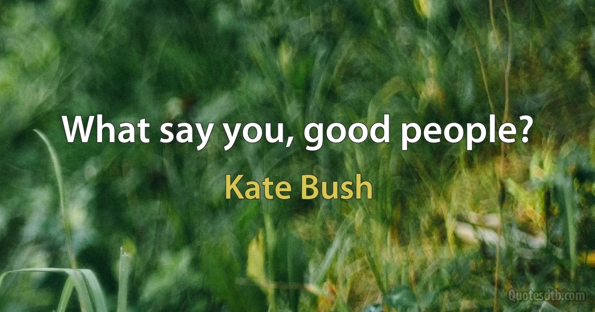 What say you, good people? (Kate Bush)