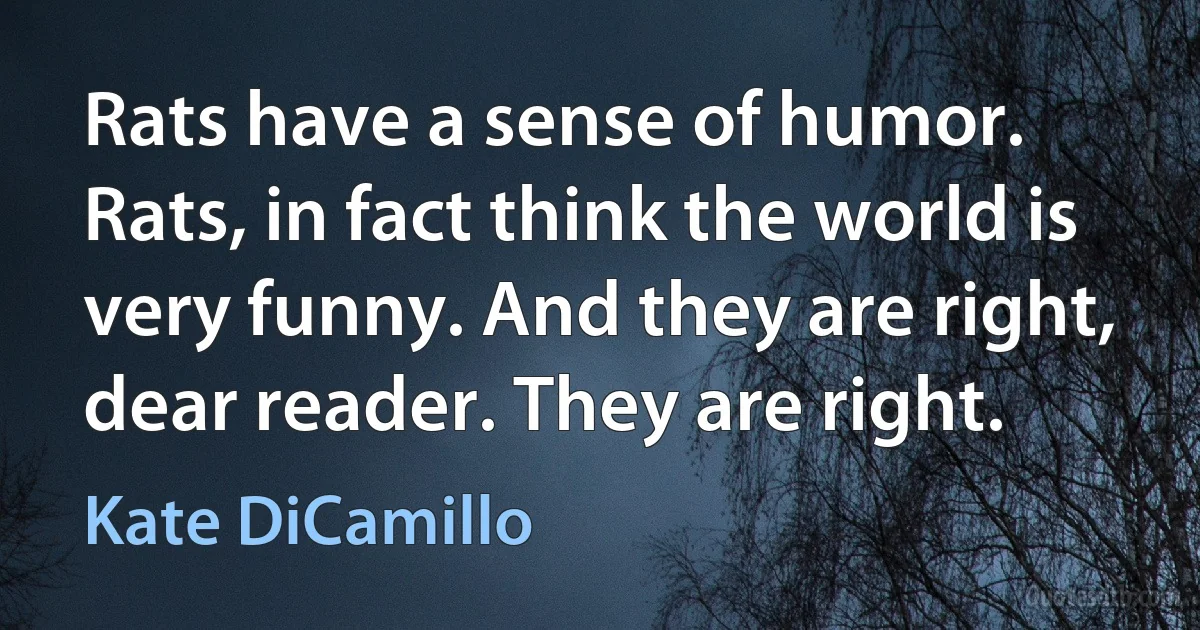 Rats have a sense of humor. Rats, in fact think the world is very funny. And they are right, dear reader. They are right. (Kate DiCamillo)