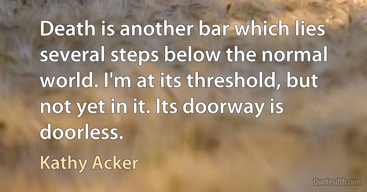 Death is another bar which lies several steps below the normal world. I'm at its threshold, but not yet in it. Its doorway is doorless. (Kathy Acker)