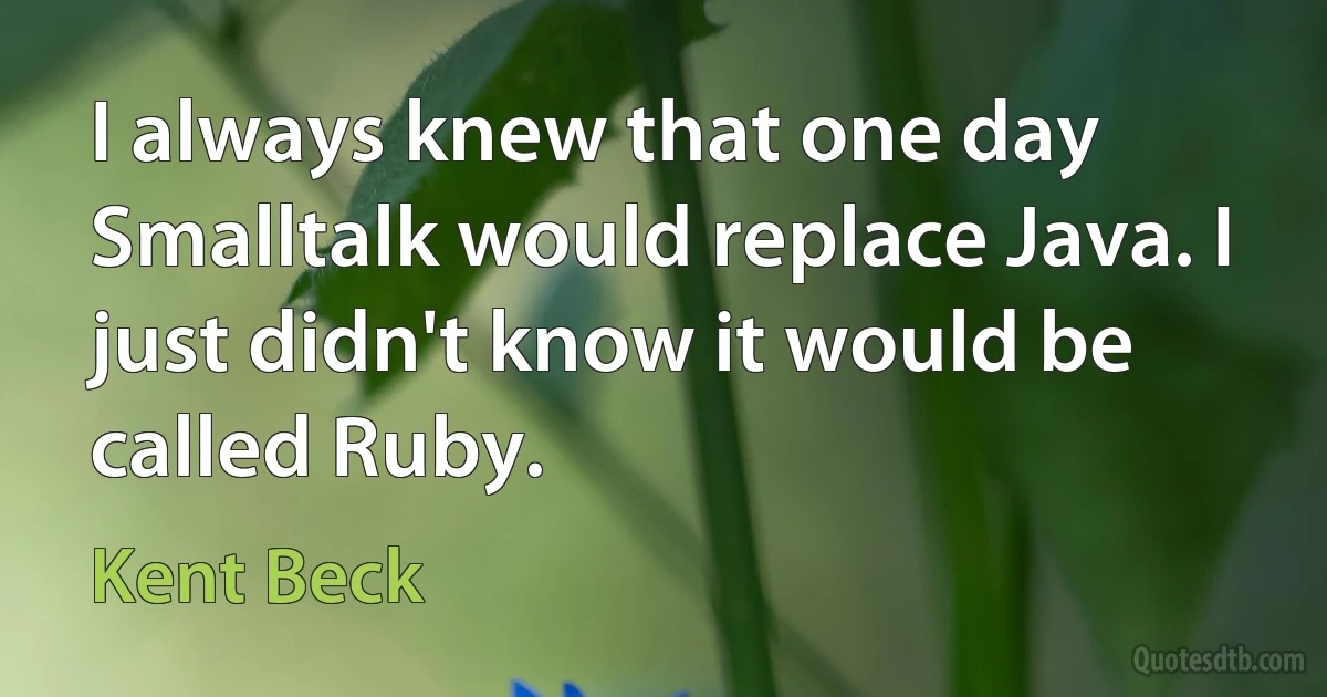 I always knew that one day Smalltalk would replace Java. I just didn't know it would be called Ruby. (Kent Beck)