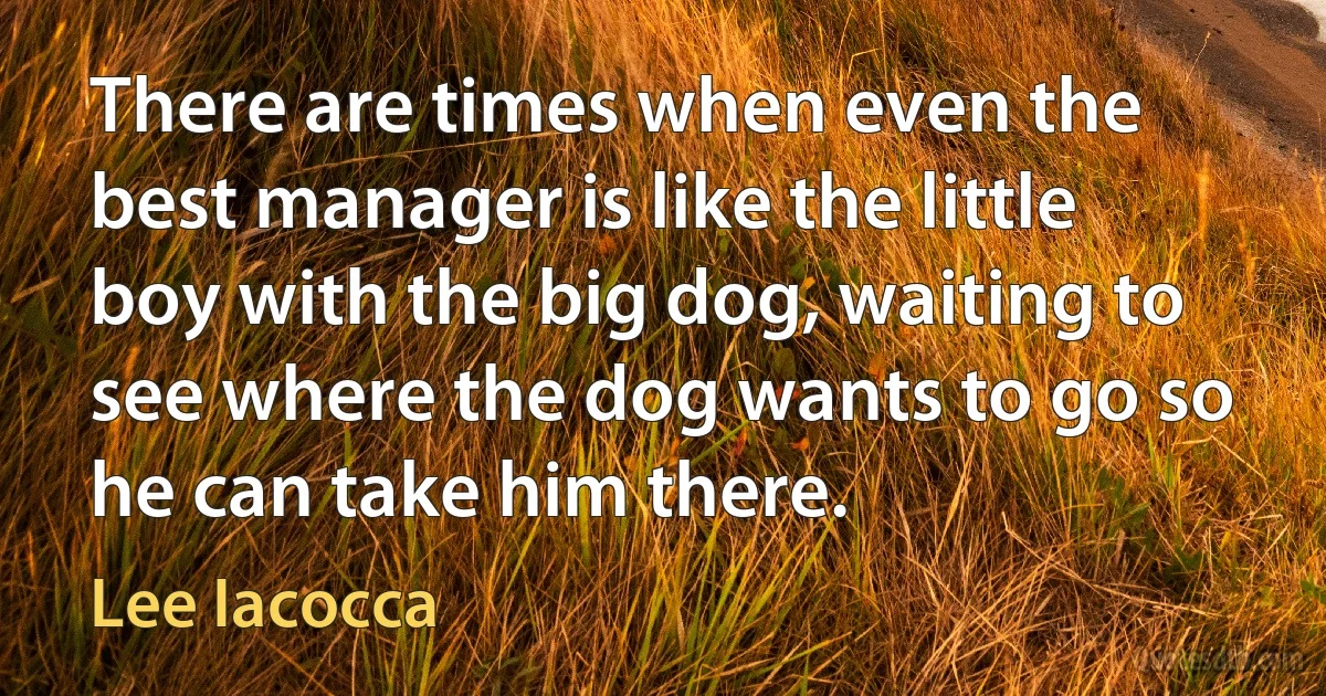 There are times when even the best manager is like the little boy with the big dog, waiting to see where the dog wants to go so he can take him there. (Lee Iacocca)