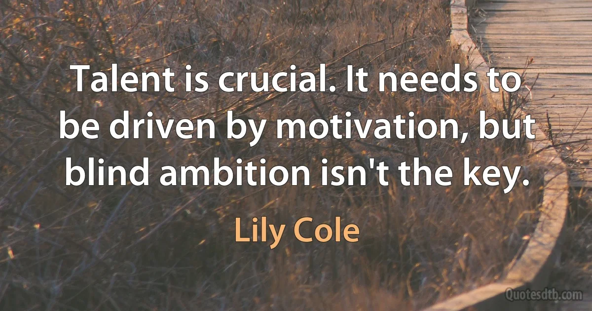 Talent is crucial. It needs to be driven by motivation, but blind ambition isn't the key. (Lily Cole)