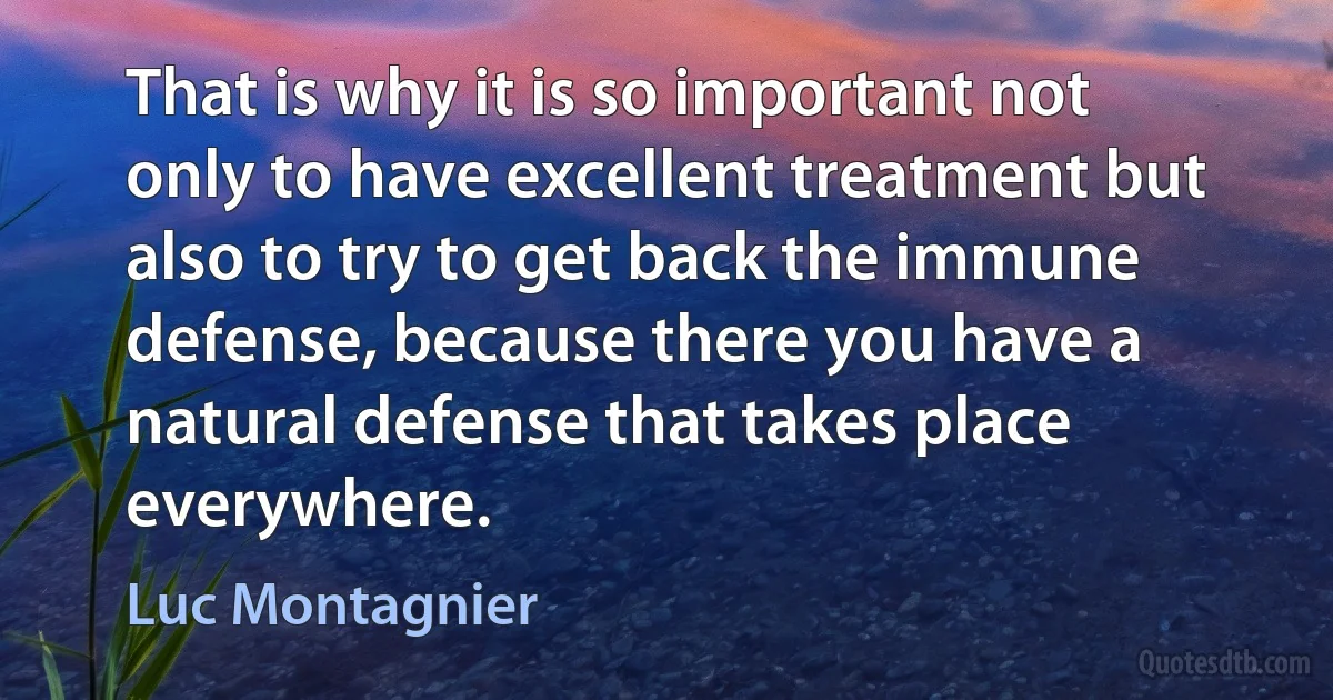 That is why it is so important not only to have excellent treatment but also to try to get back the immune defense, because there you have a natural defense that takes place everywhere. (Luc Montagnier)