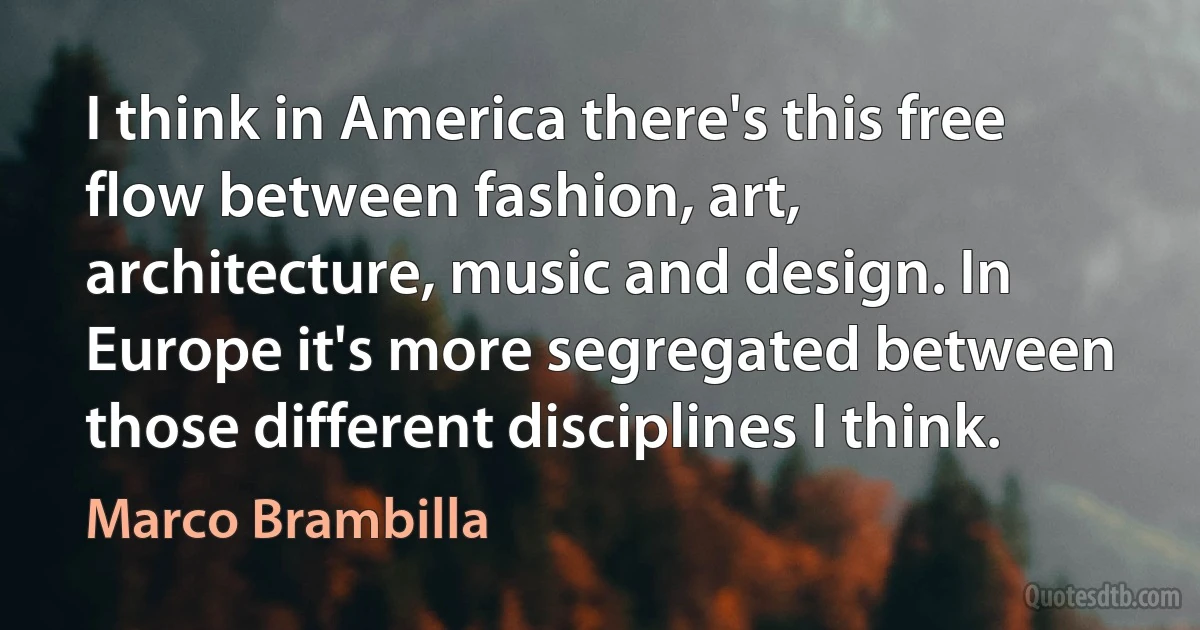 I think in America there's this free flow between fashion, art, architecture, music and design. In Europe it's more segregated between those different disciplines I think. (Marco Brambilla)