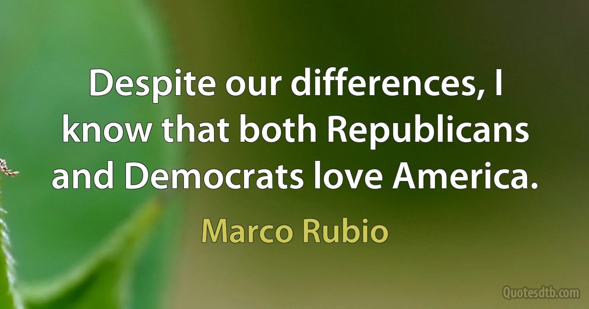 Despite our differences, I know that both Republicans and Democrats love America. (Marco Rubio)