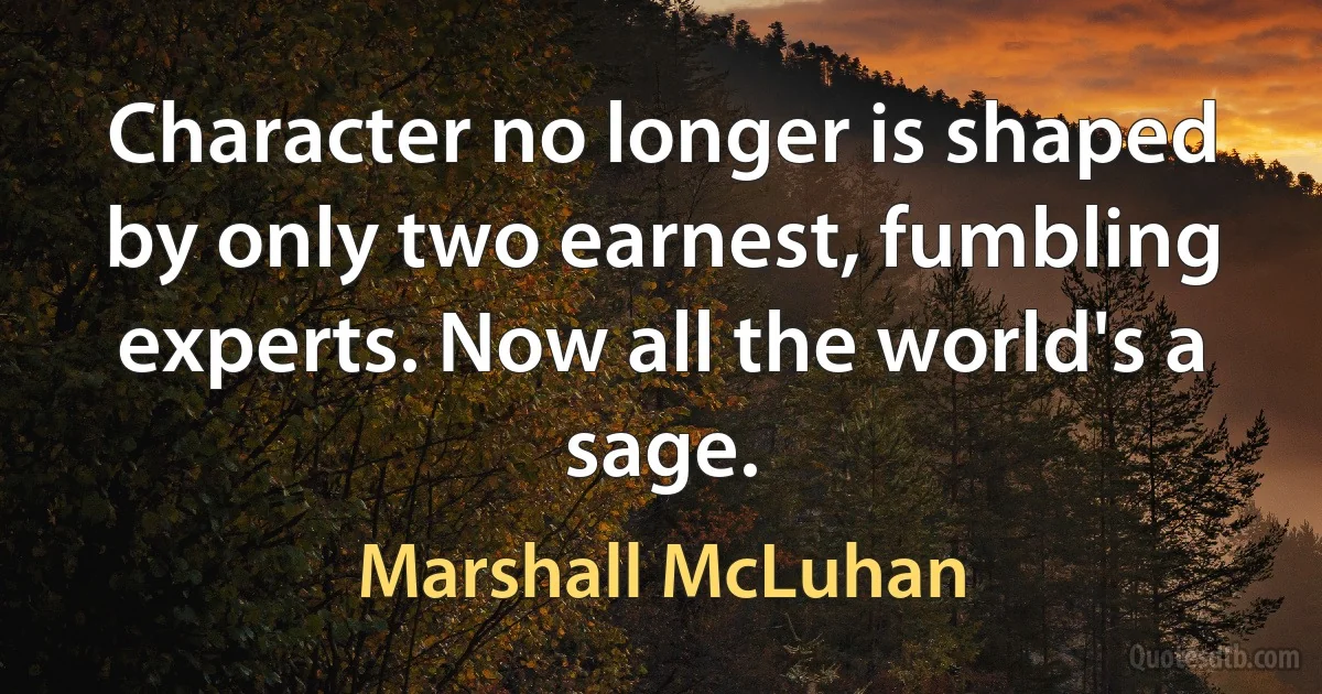 Character no longer is shaped by only two earnest, fumbling experts. Now all the world's a sage. (Marshall McLuhan)