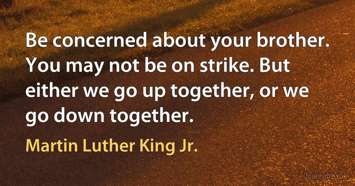 Be concerned about your brother. You may not be on strike. But either we go up together, or we go down together. (Martin Luther King Jr.)