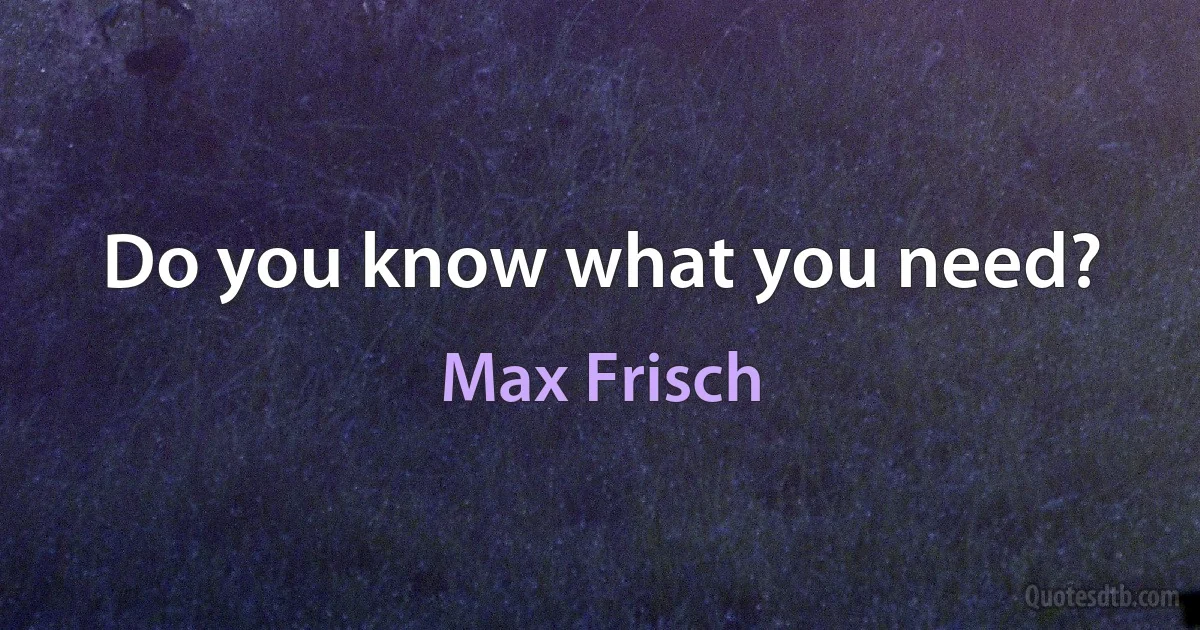 Do you know what you need? (Max Frisch)