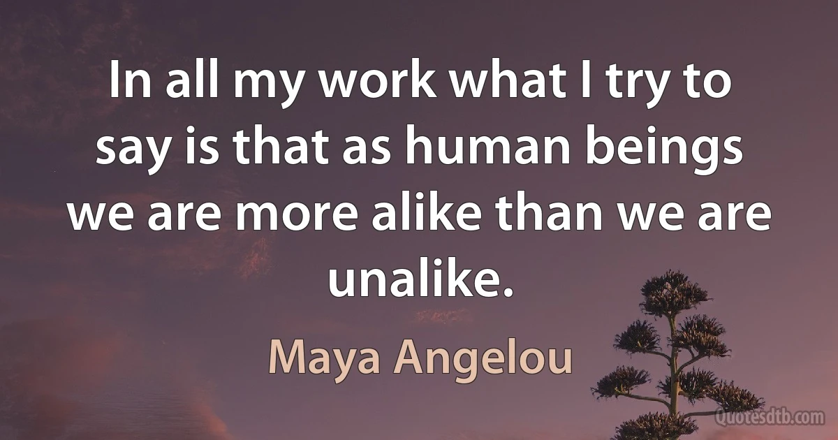 In all my work what I try to say is that as human beings we are more alike than we are unalike. (Maya Angelou)