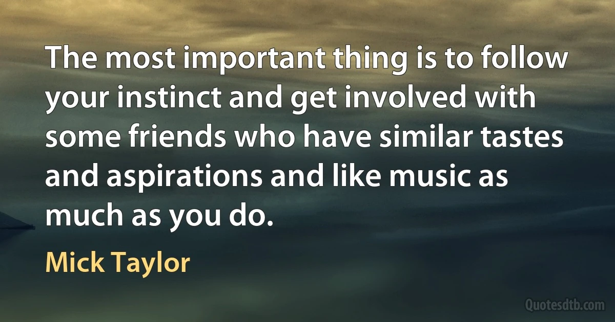 The most important thing is to follow your instinct and get involved with some friends who have similar tastes and aspirations and like music as much as you do. (Mick Taylor)