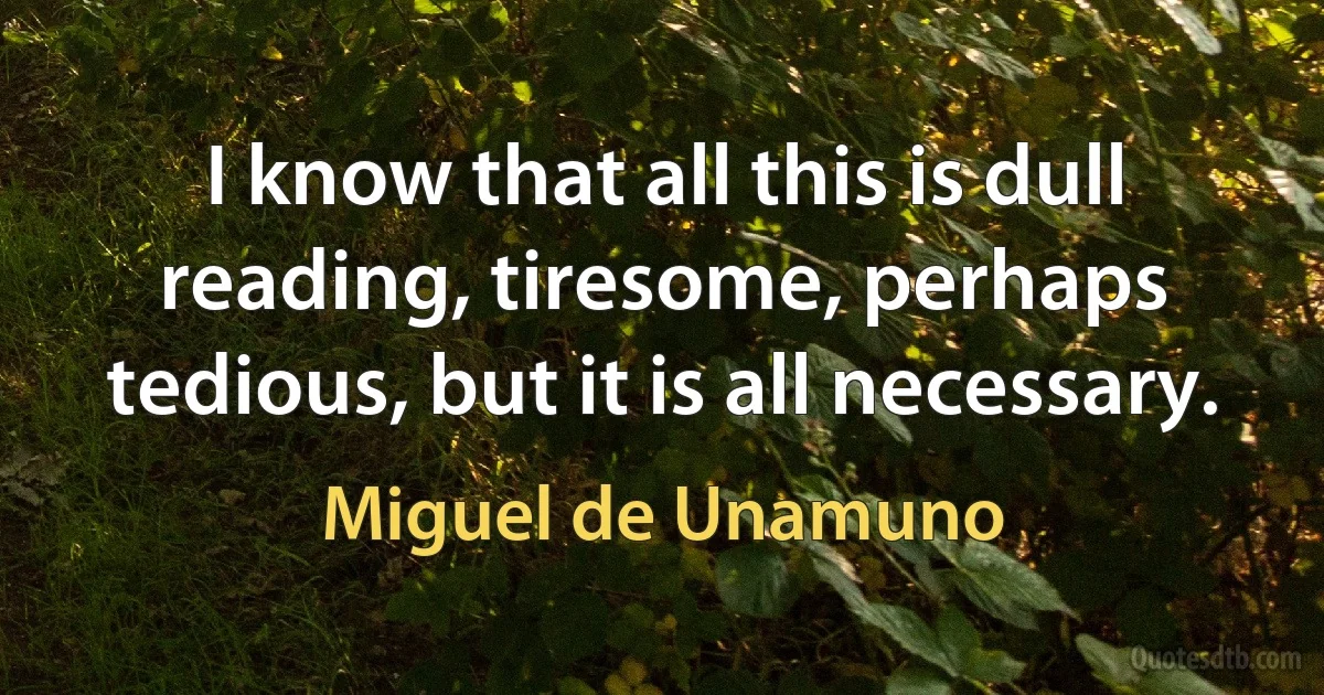 I know that all this is dull reading, tiresome, perhaps tedious, but it is all necessary. (Miguel de Unamuno)