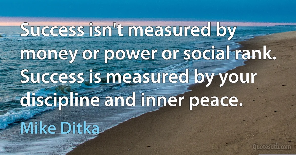 Success isn't measured by money or power or social rank. Success is measured by your discipline and inner peace. (Mike Ditka)