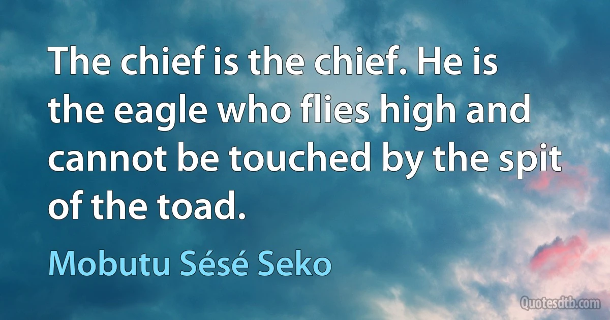 The chief is the chief. He is the eagle who flies high and cannot be touched by the spit of the toad. (Mobutu Sésé Seko)