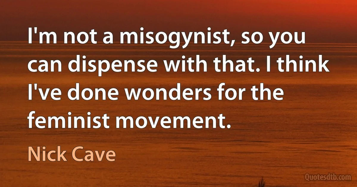 I'm not a misogynist, so you can dispense with that. I think I've done wonders for the feminist movement. (Nick Cave)