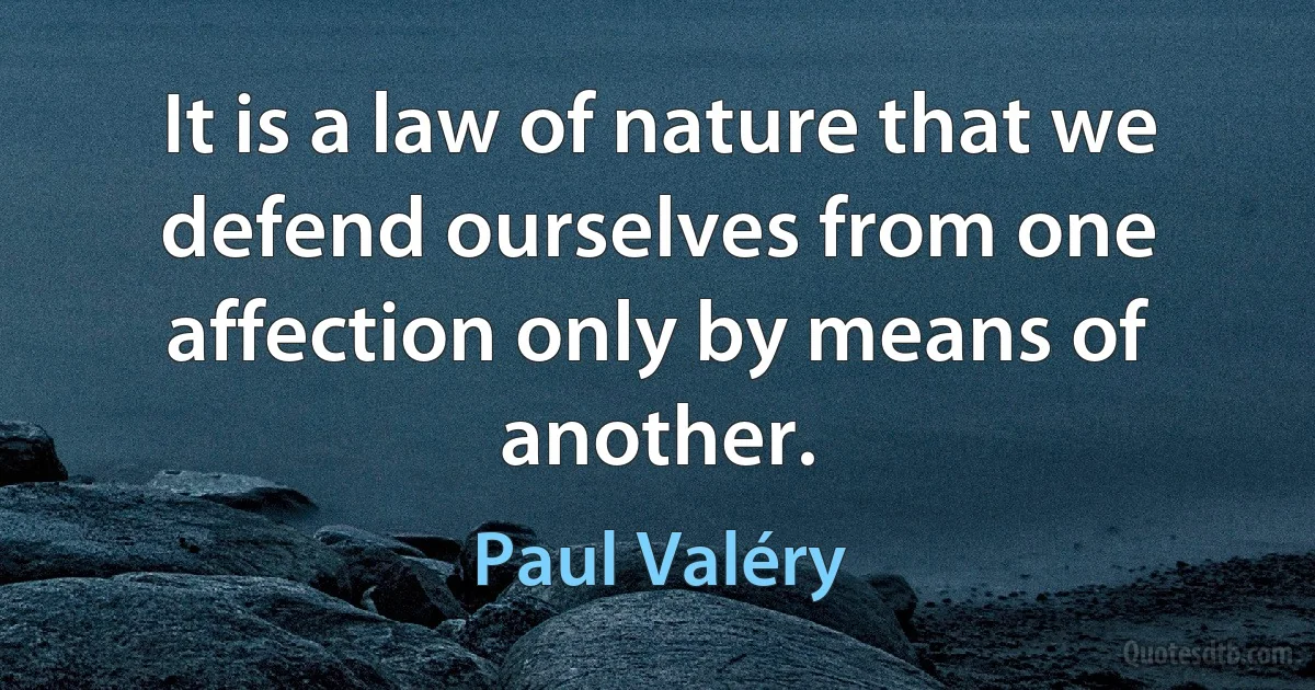 It is a law of nature that we defend ourselves from one affection only by means of another. (Paul Valéry)