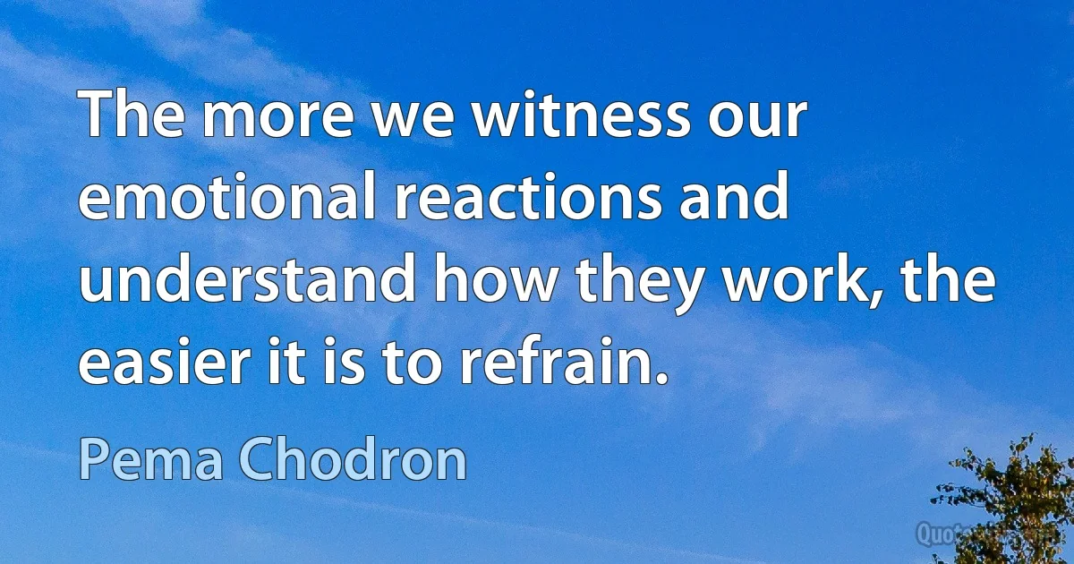 The more we witness our emotional reactions and understand how they work, the easier it is to refrain. (Pema Chodron)