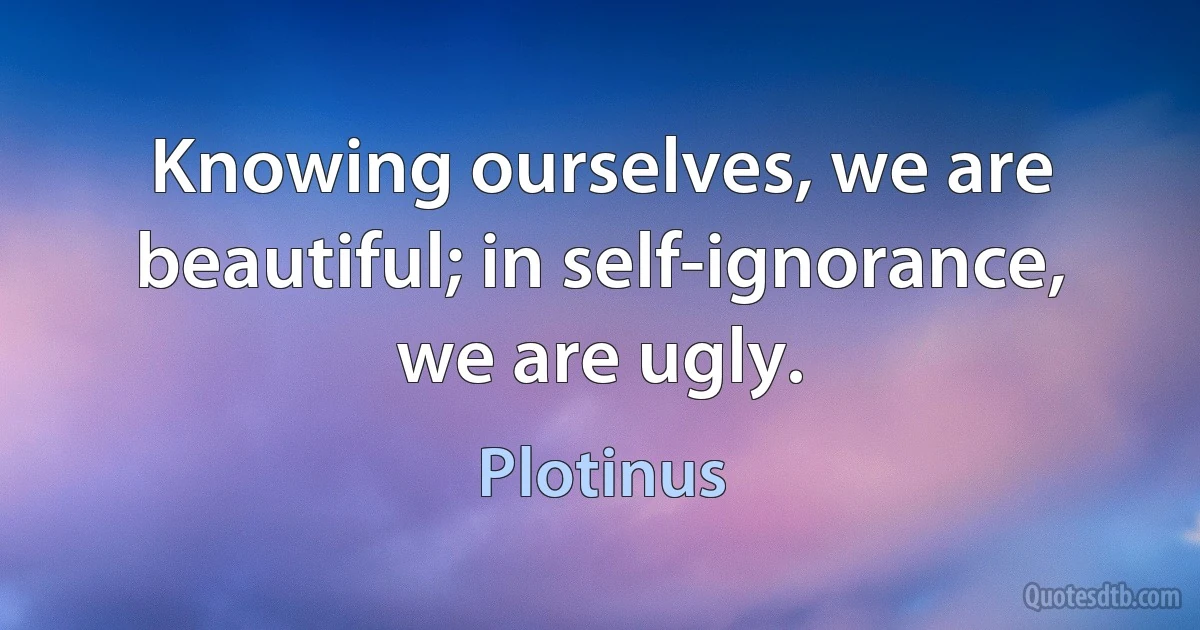 Knowing ourselves, we are beautiful; in self-ignorance, we are ugly. (Plotinus)