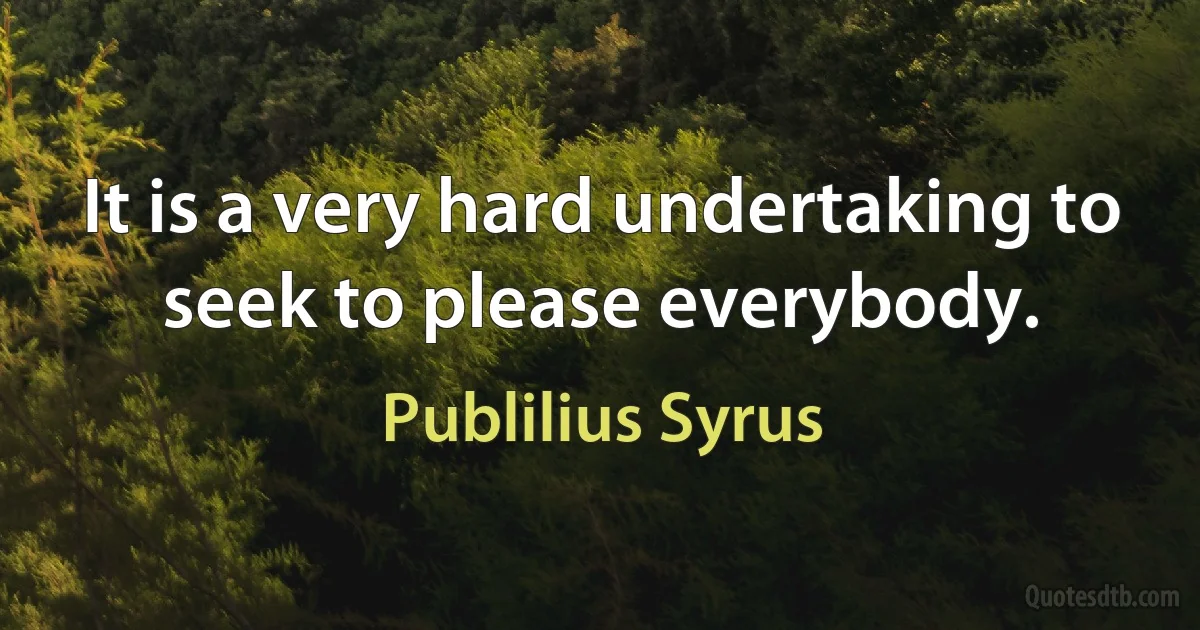 It is a very hard undertaking to seek to please everybody. (Publilius Syrus)