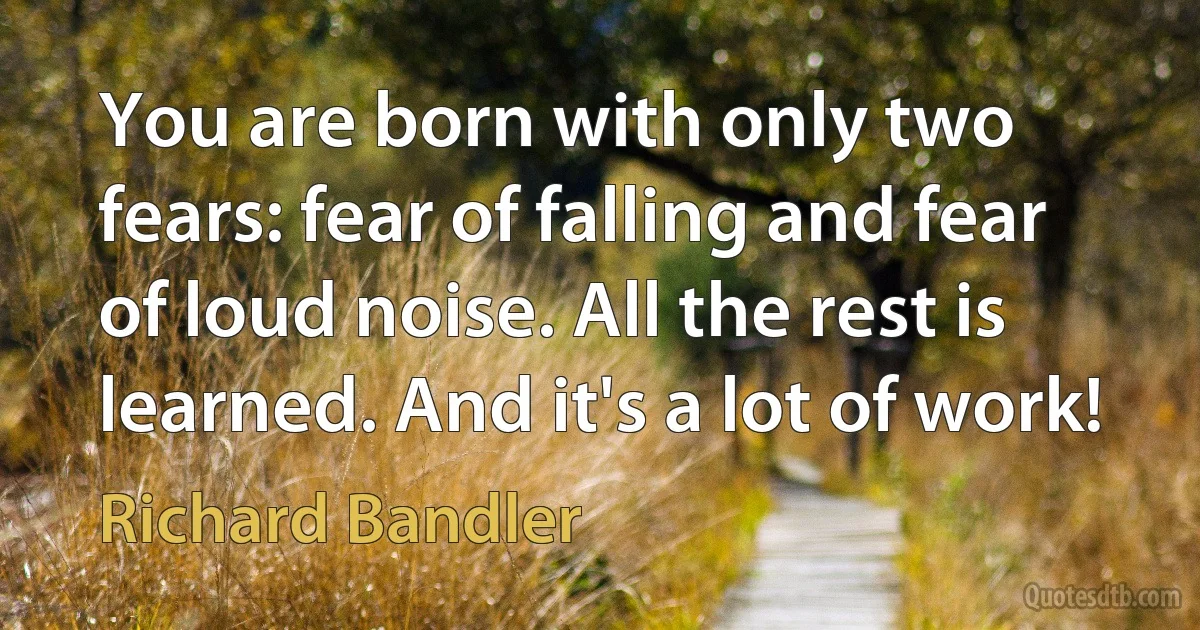 You are born with only two fears: fear of falling and fear of loud noise. All the rest is learned. And it's a lot of work! (Richard Bandler)