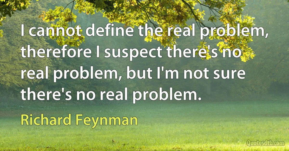 I cannot define the real problem, therefore I suspect there's no real problem, but I'm not sure there's no real problem. (Richard Feynman)