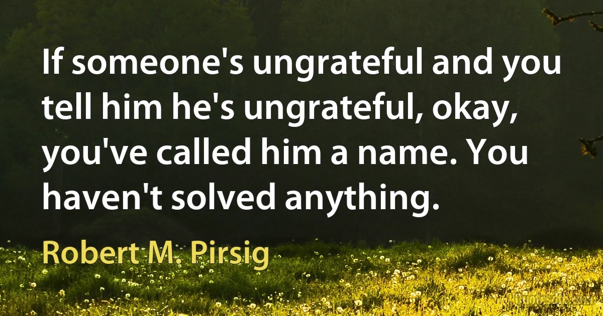 If someone's ungrateful and you tell him he's ungrateful, okay, you've called him a name. You haven't solved anything. (Robert M. Pirsig)