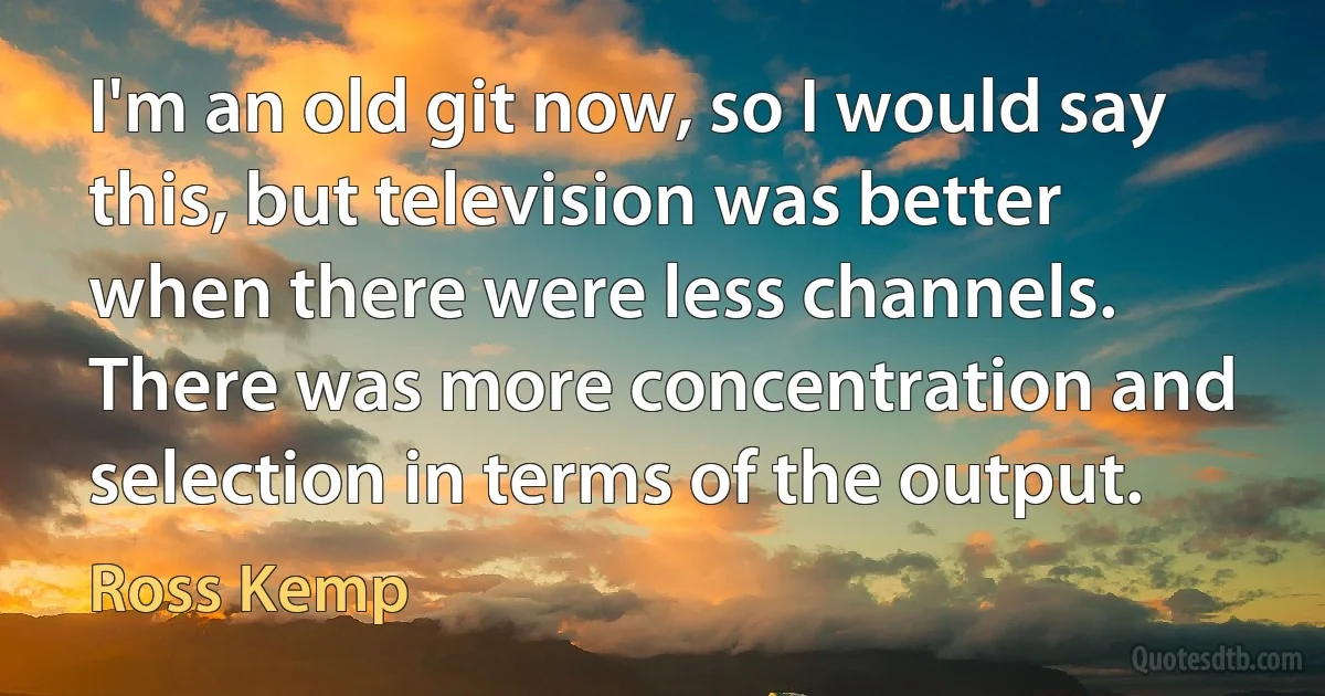 I'm an old git now, so I would say this, but television was better when there were less channels. There was more concentration and selection in terms of the output. (Ross Kemp)