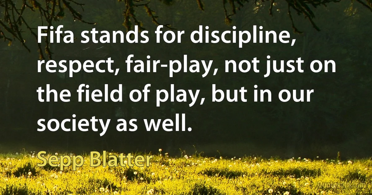 Fifa stands for discipline, respect, fair-play, not just on the field of play, but in our society as well. (Sepp Blatter)