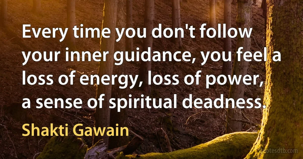 Every time you don't follow your inner guidance, you feel a loss of energy, loss of power, a sense of spiritual deadness. (Shakti Gawain)