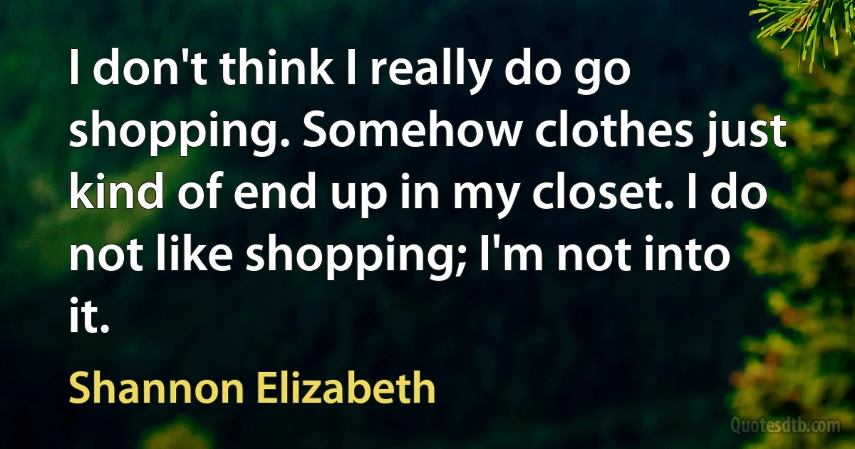 I don't think I really do go shopping. Somehow clothes just kind of end up in my closet. I do not like shopping; I'm not into it. (Shannon Elizabeth)